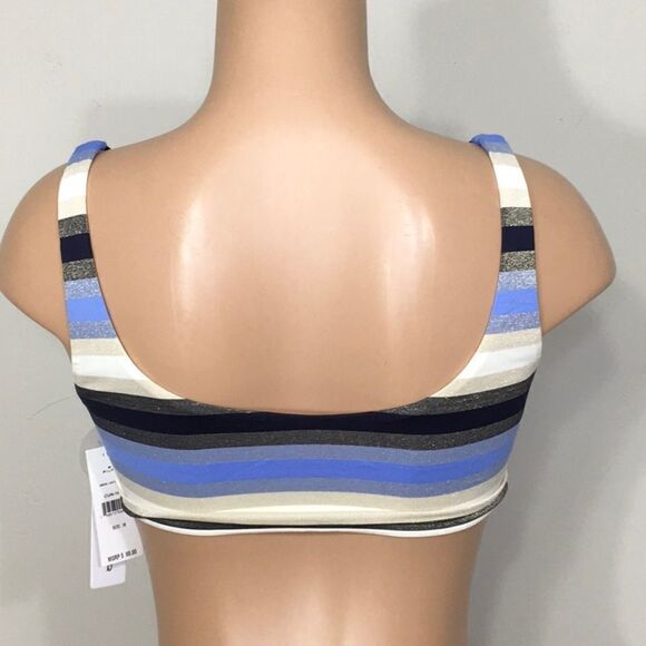 Rare. PILYQ metallic navy, blue, tan, cream stripe lace up bikini. NWT - Picture 9 of 14